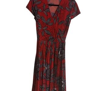 Maggy‎ London Red Floral Print Faux Wrap Midi Dress Career Party